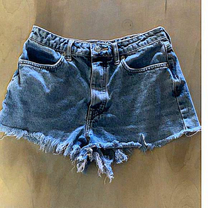Forever 21 Womens High Waisted Button Fly Frayed Denim Jean Shorts Light Wash 25